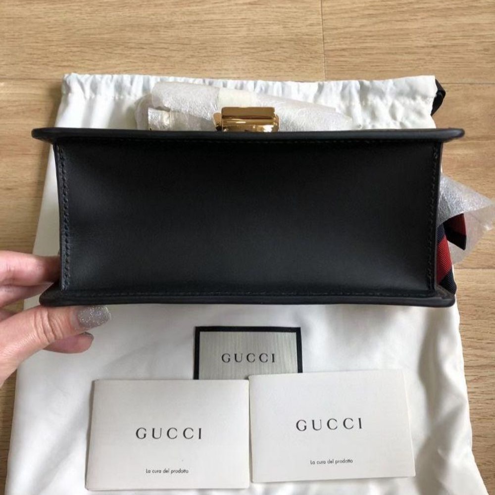 二手99Gucci/古馳 黑色Sylvie小號鏈條包 超級美 仙氣十足 緞帶蝴蝶結-細節圖5