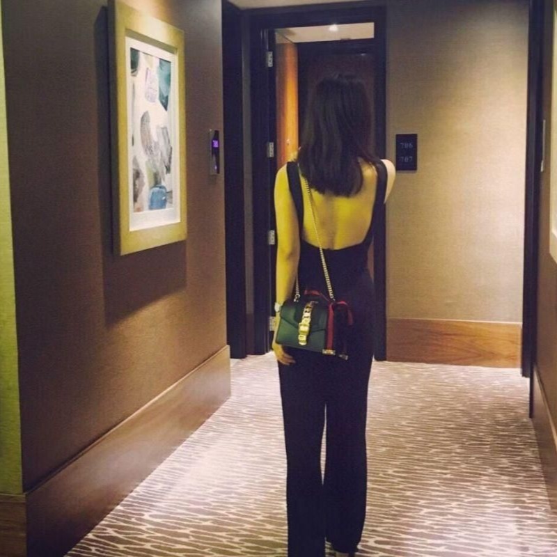 二手99Gucci/古馳 黑色Sylvie小號鏈條包 超級美 仙氣十足 緞帶蝴蝶結-細節圖7