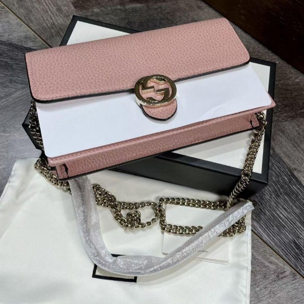 二手99新Gucci 古馳爆款粉色經典雙G WOC鏈條包 當手包斜挎都可以-細節圖2