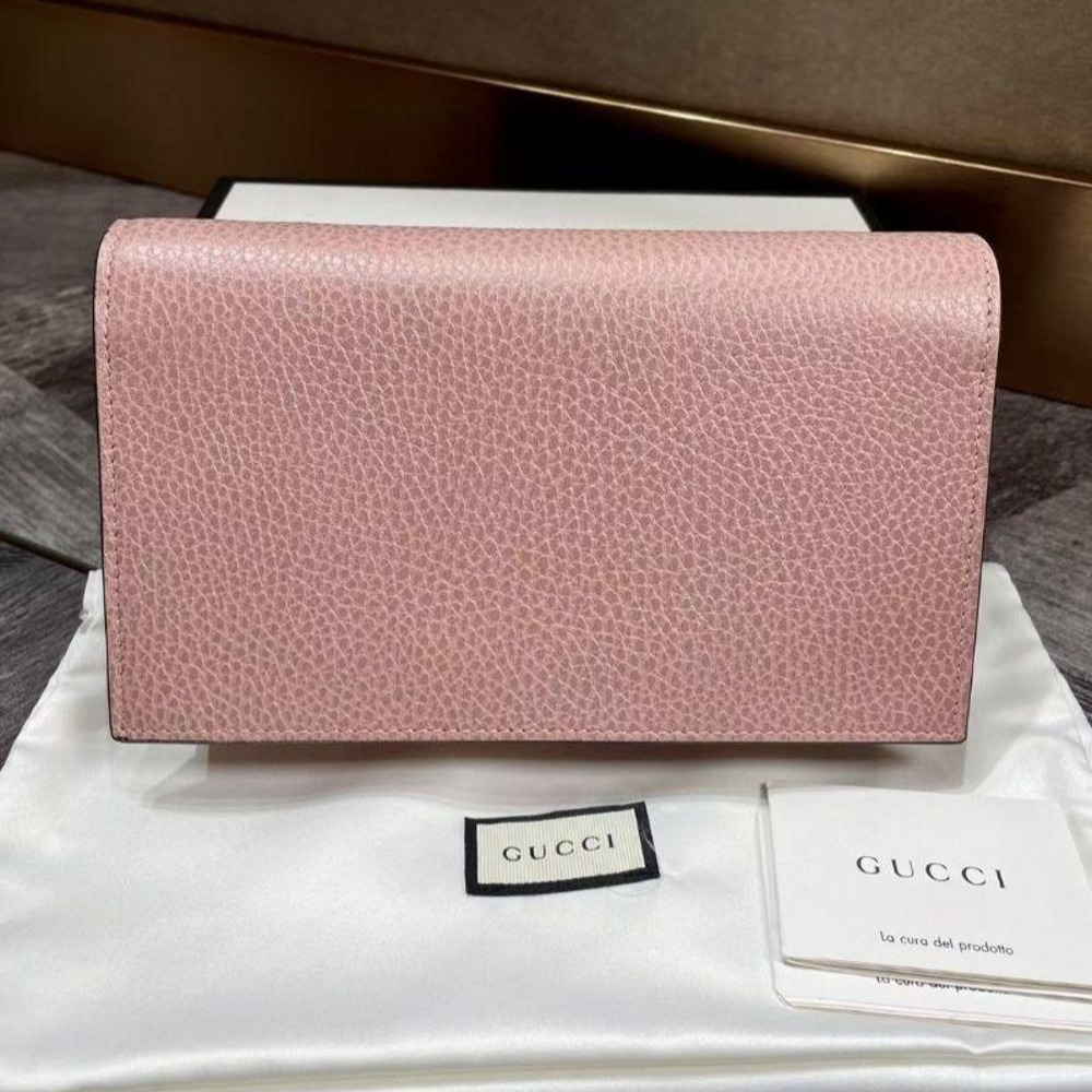 二手99新Gucci 古馳爆款粉色經典雙G WOC鏈條包 當手包斜挎都可以-細節圖3