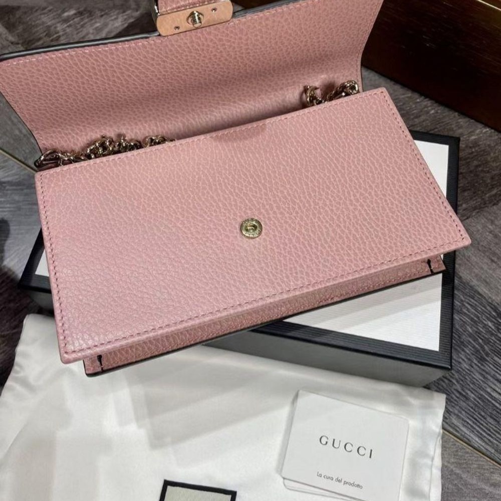 二手99新Gucci 古馳爆款粉色經典雙G WOC鏈條包 當手包斜挎都可以-細節圖4