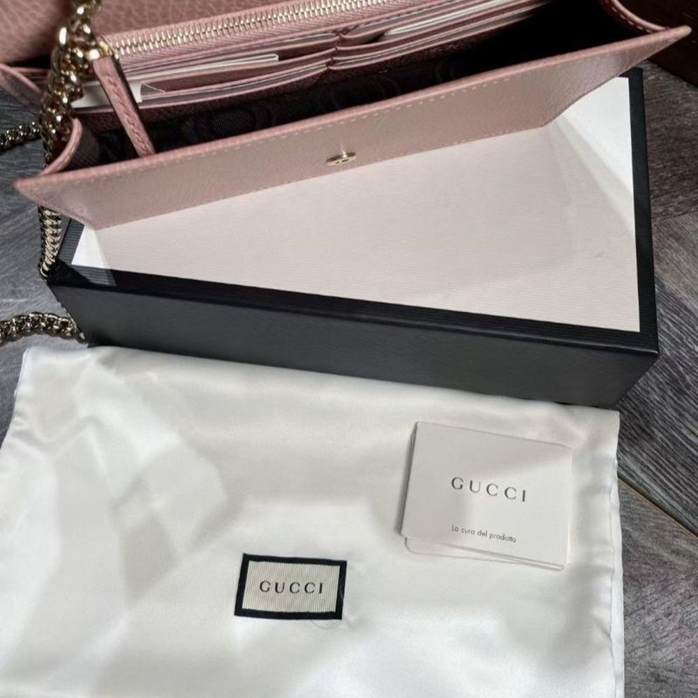 二手99新Gucci 古馳爆款粉色經典雙G WOC鏈條包 當手包斜挎都可以-細節圖6