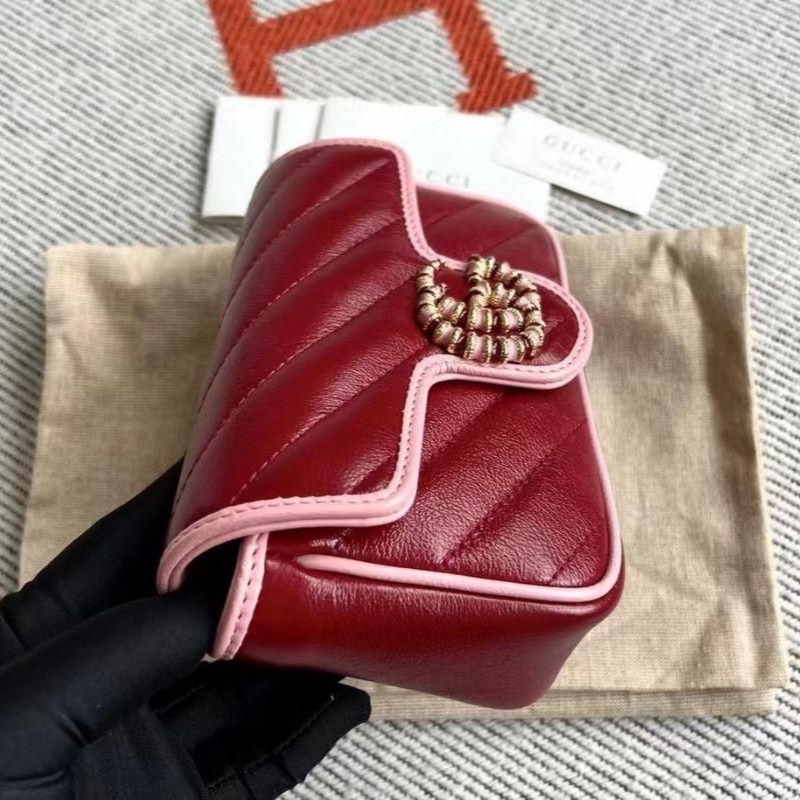 二手99新GUCCI古馳經典爆款限量拼色MINI GG鏈條包單肩斜挎包超值-細節圖2