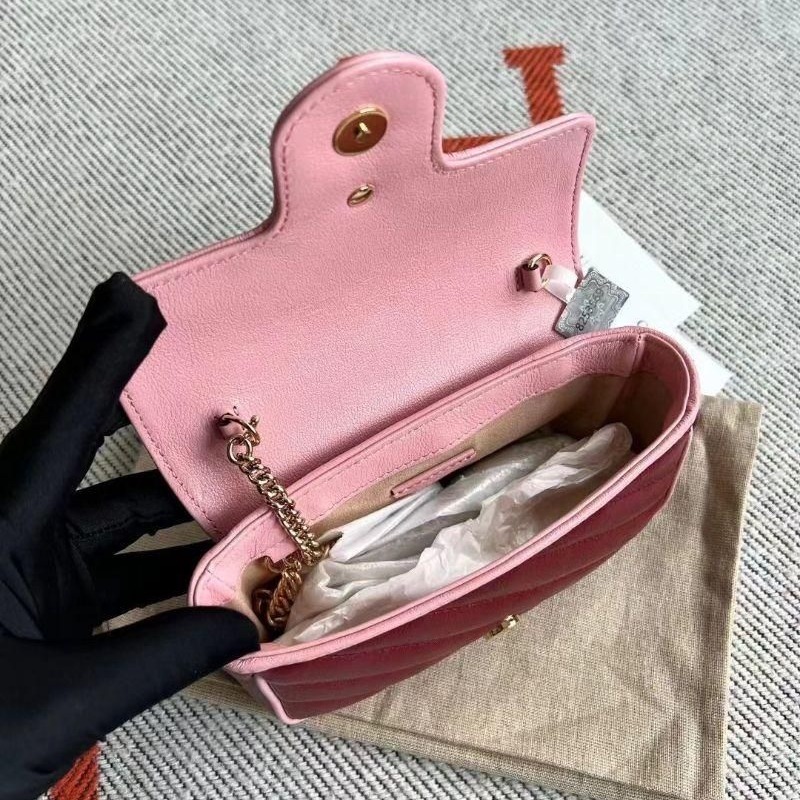 二手99新GUCCI古馳經典爆款限量拼色MINI GG鏈條包單肩斜挎包超值-細節圖4