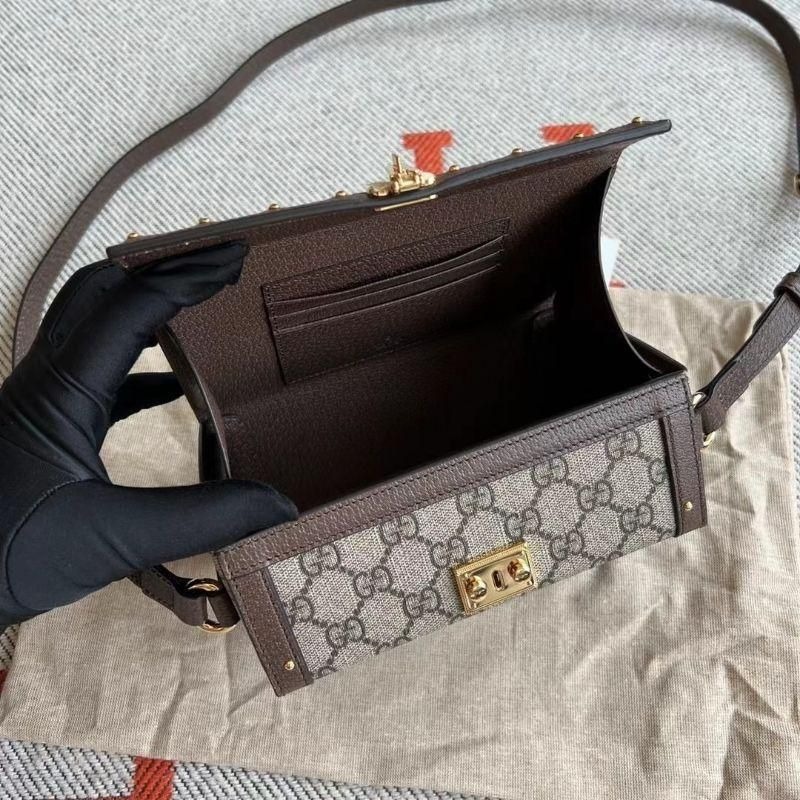 二手99新Gucci 古馳經典爆款鉚釘老花盒子包單肩斜挎包尺寸18.5cm-細節圖4