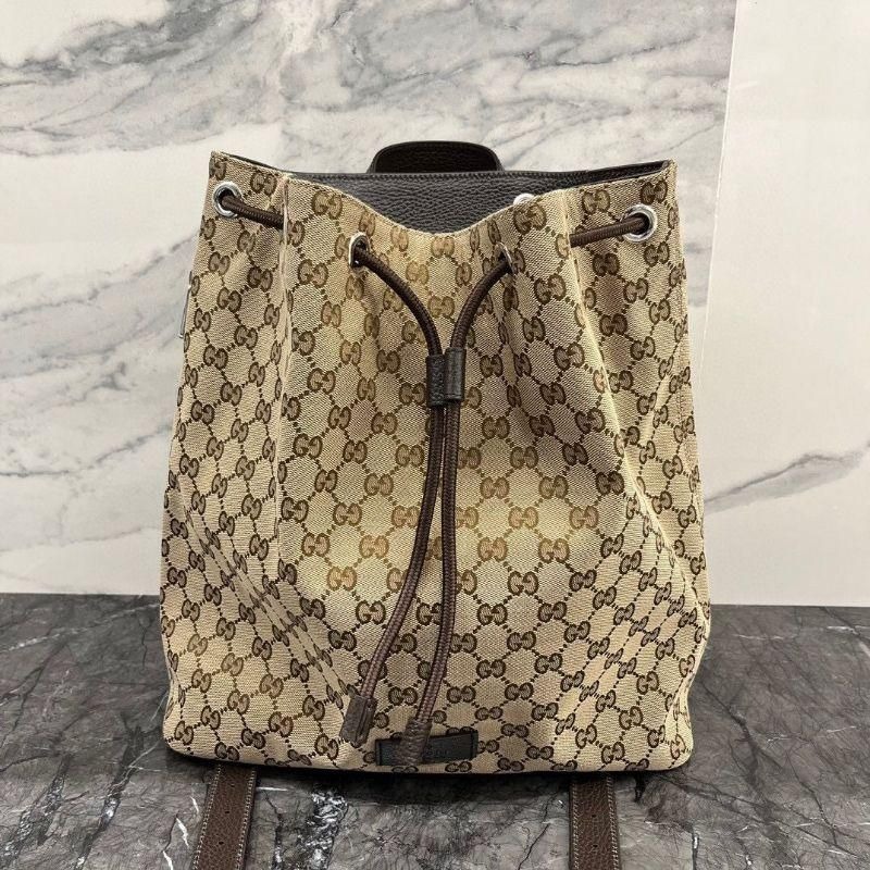 二手99GUCCI古馳經典爆款 雙G滿logo抽繩BAG 大水桶單肩包-細節圖3