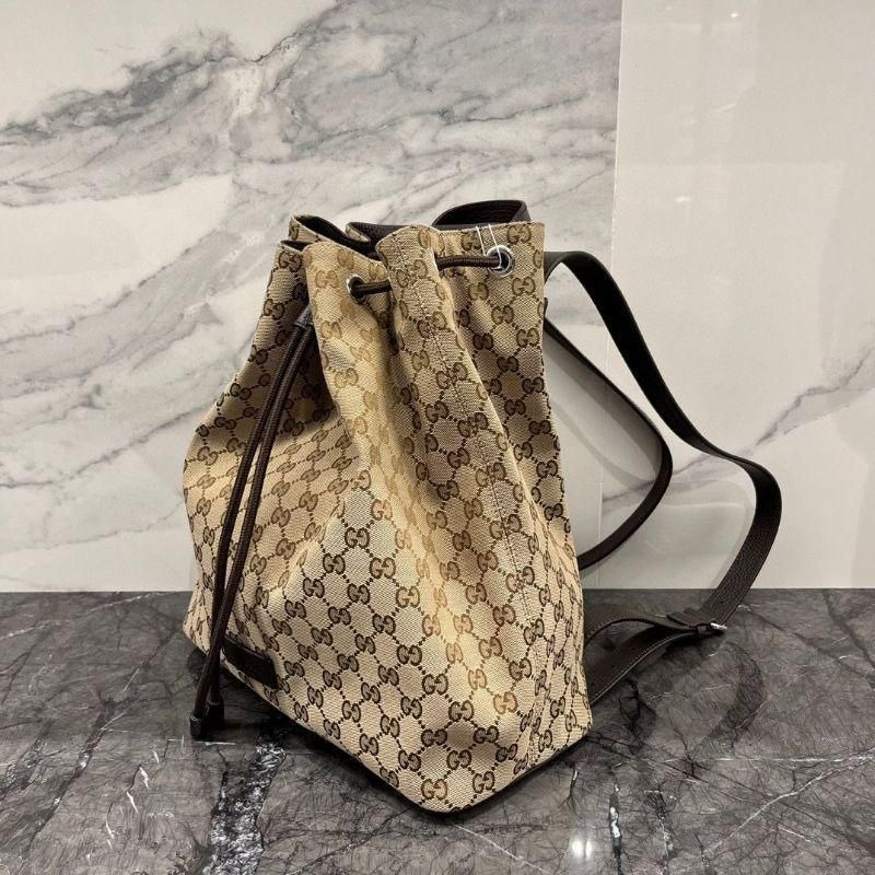 二手99GUCCI古馳經典爆款 雙G滿logo抽繩BAG 大水桶單肩包-細節圖4