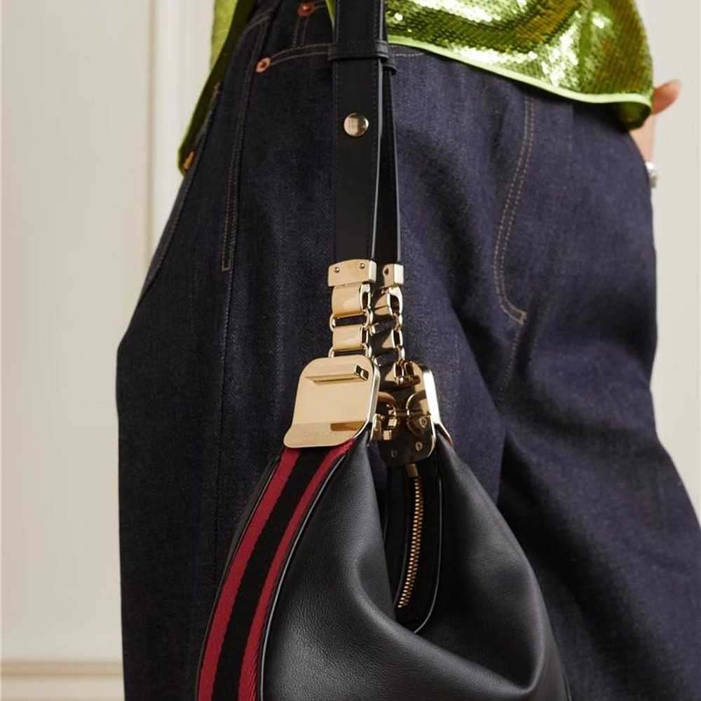 二手99新GUCCI/古馳Attache小牛皮織帶滾邊小號肩背包-細節圖4