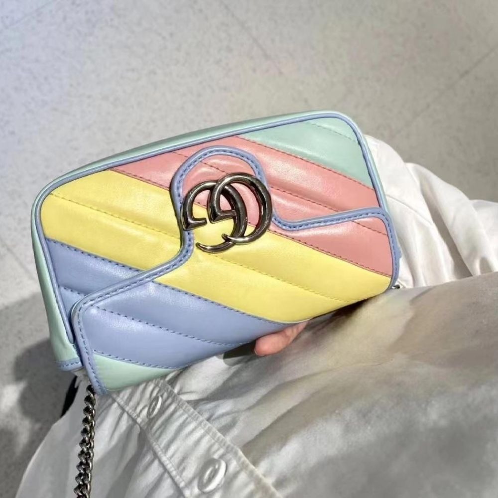 二手99新Gucci古馳女包Marmont超迷你斜挎單肩包WOC馬卡龍糖果色476433-細節圖2