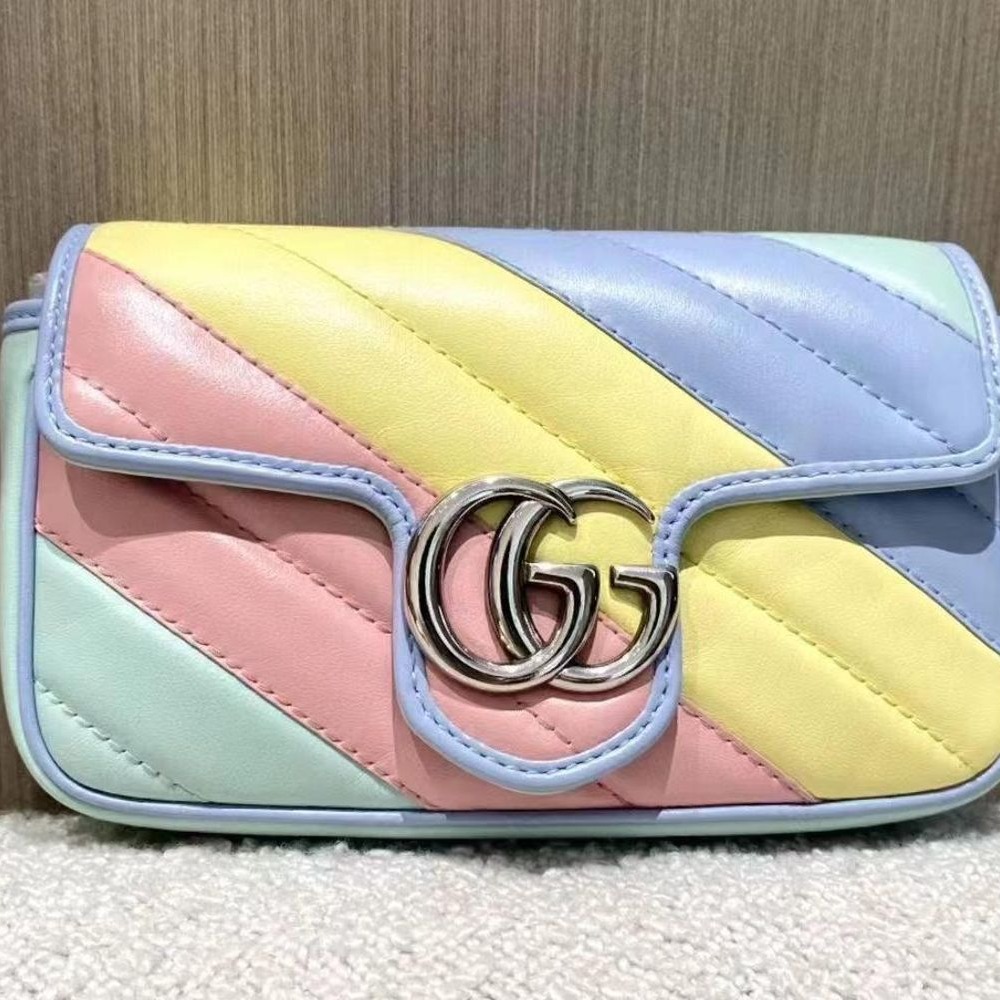 二手99新Gucci古馳女包Marmont超迷你斜挎單肩包WOC馬卡龍糖果色476433-細節圖3