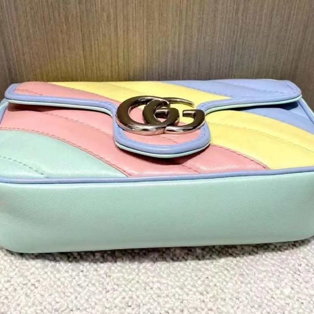二手99新Gucci古馳女包Marmont超迷你斜挎單肩包WOC馬卡龍糖果色476433-細節圖4