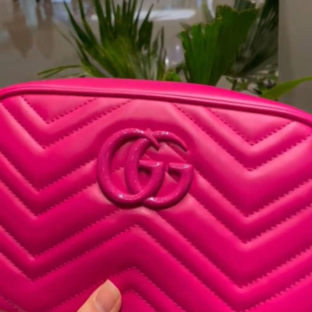 二手99新Gucci古馳女包少女粉色GG Marmont相機包馬蒙小號單肩包447632-細節圖3