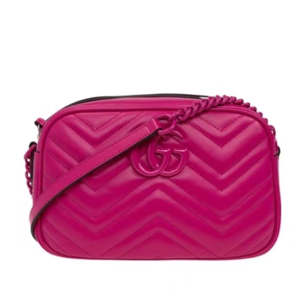 二手99新Gucci古馳女包少女粉色GG Marmont相機包馬蒙小號單肩包447632-細節圖5
