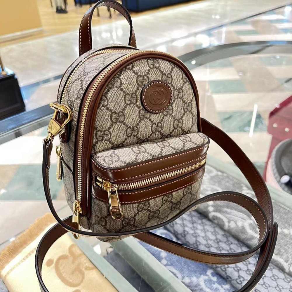 二手99新Gucci古驰女包MINI互扣式双G多功能小背包迷你双肩包单肩包725654-細節圖2