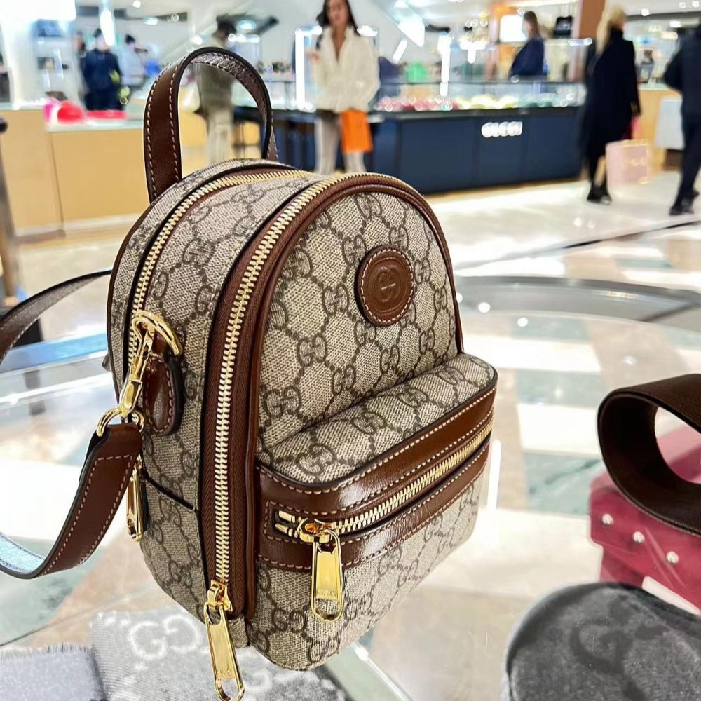 二手99新Gucci古驰女包MINI互扣式双G多功能小背包迷你双肩包单肩包725654-細節圖3