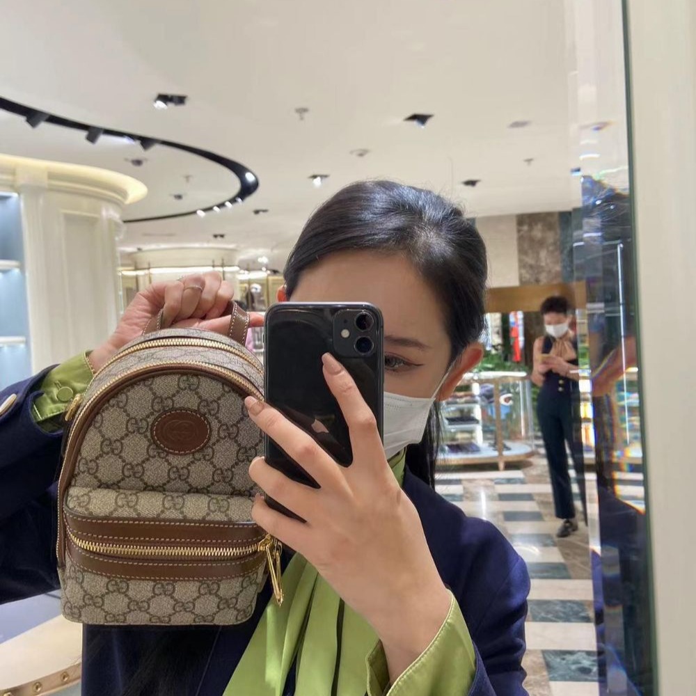 二手99新Gucci古驰女包MINI互扣式双G多功能小背包迷你双肩包单肩包725654-細節圖4