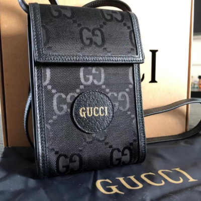 【二手99新】Gucci古馳 男款黑色 尼龍拼皮 手機包斜挎單肩包 625599