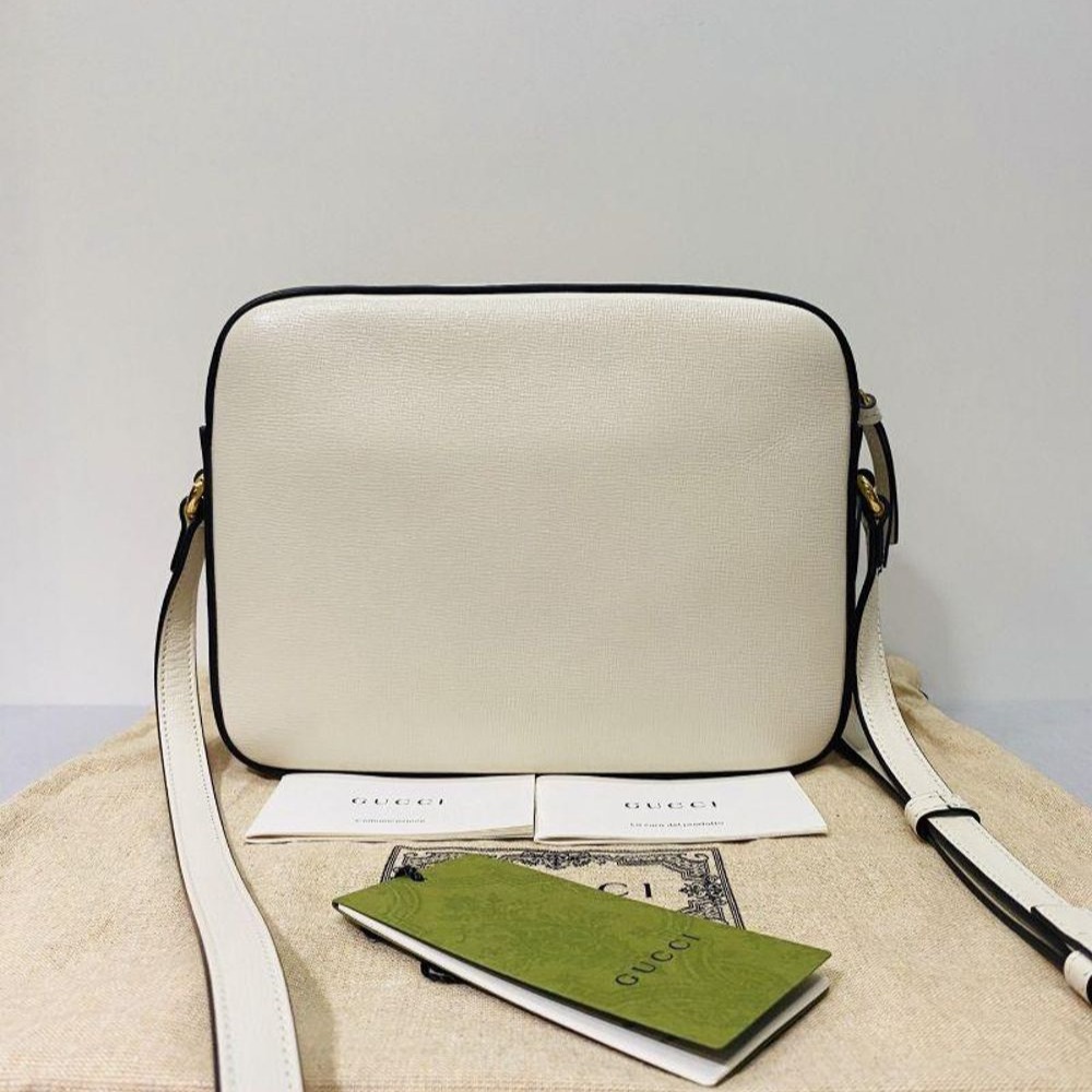 二手99新Gucci 古馳 1955白色全皮相機包 經典馬銜扣裝飾單肩包-細節圖2