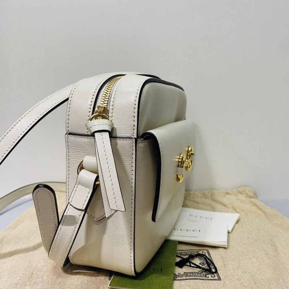 二手99新Gucci 古馳 1955白色全皮相機包 經典馬銜扣裝飾單肩包-細節圖3