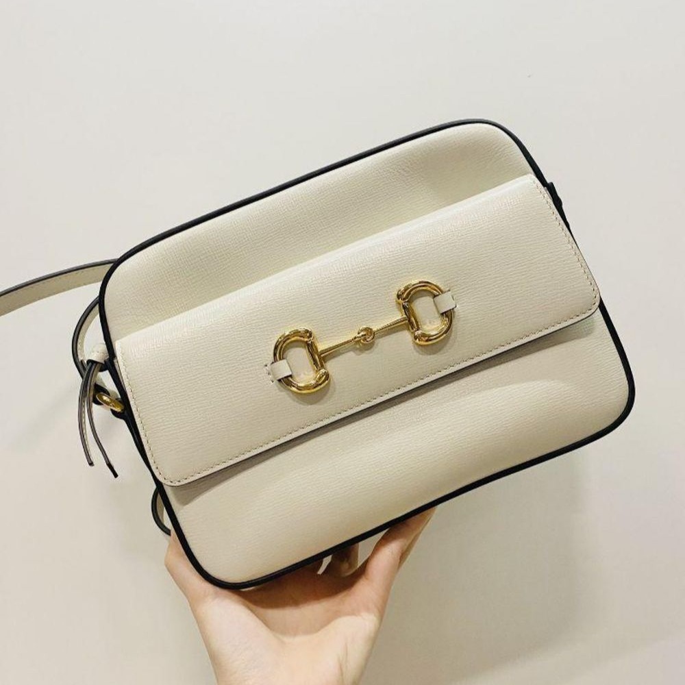 二手99新Gucci 古馳 1955白色全皮相機包 經典馬銜扣裝飾單肩包-細節圖6