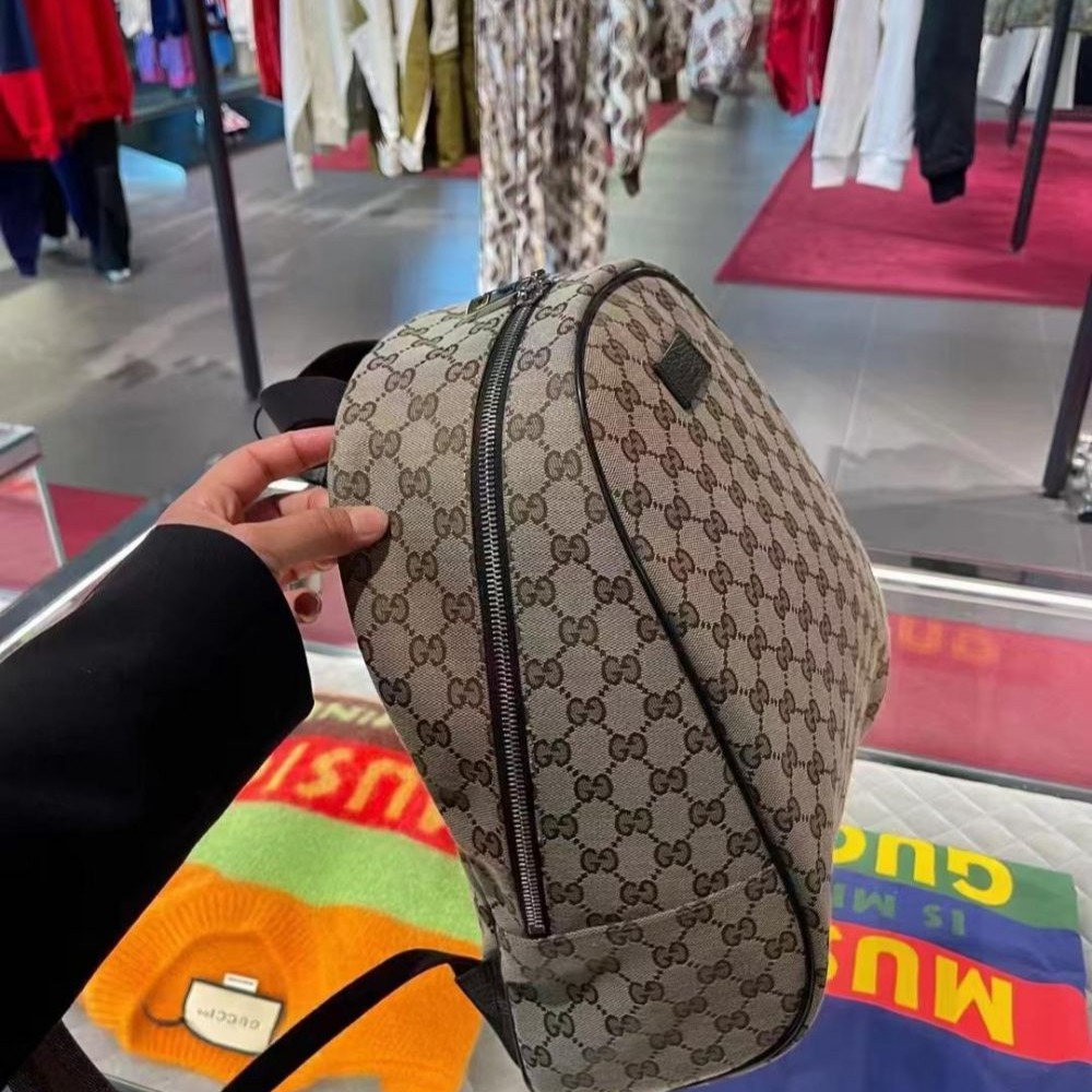 【二手99新】GUCCI古馳背包 男女同款 棕色老花書包背包雙肩包 449906-細節圖2