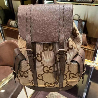 二手99新Gucci 古馳大logo帆布雙肩包書包背包運動包旅行包