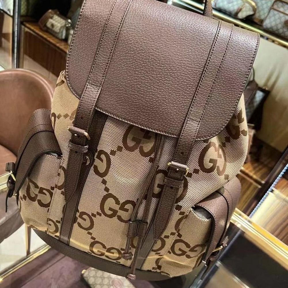 二手99新Gucci 古馳大logo帆布雙肩包書包背包運動包旅行包-細節圖2