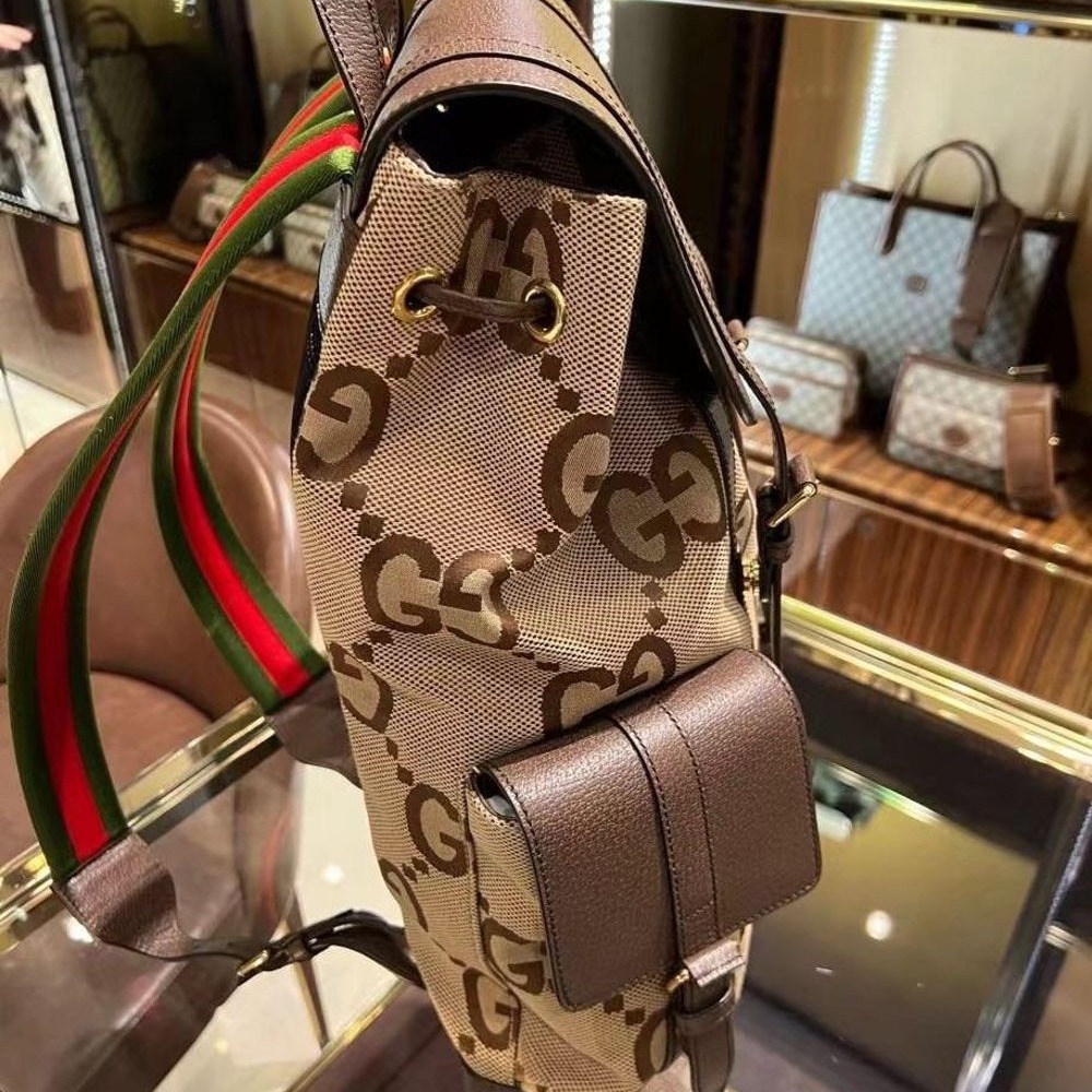 二手99新Gucci 古馳大logo帆布雙肩包書包背包運動包旅行包-細節圖3