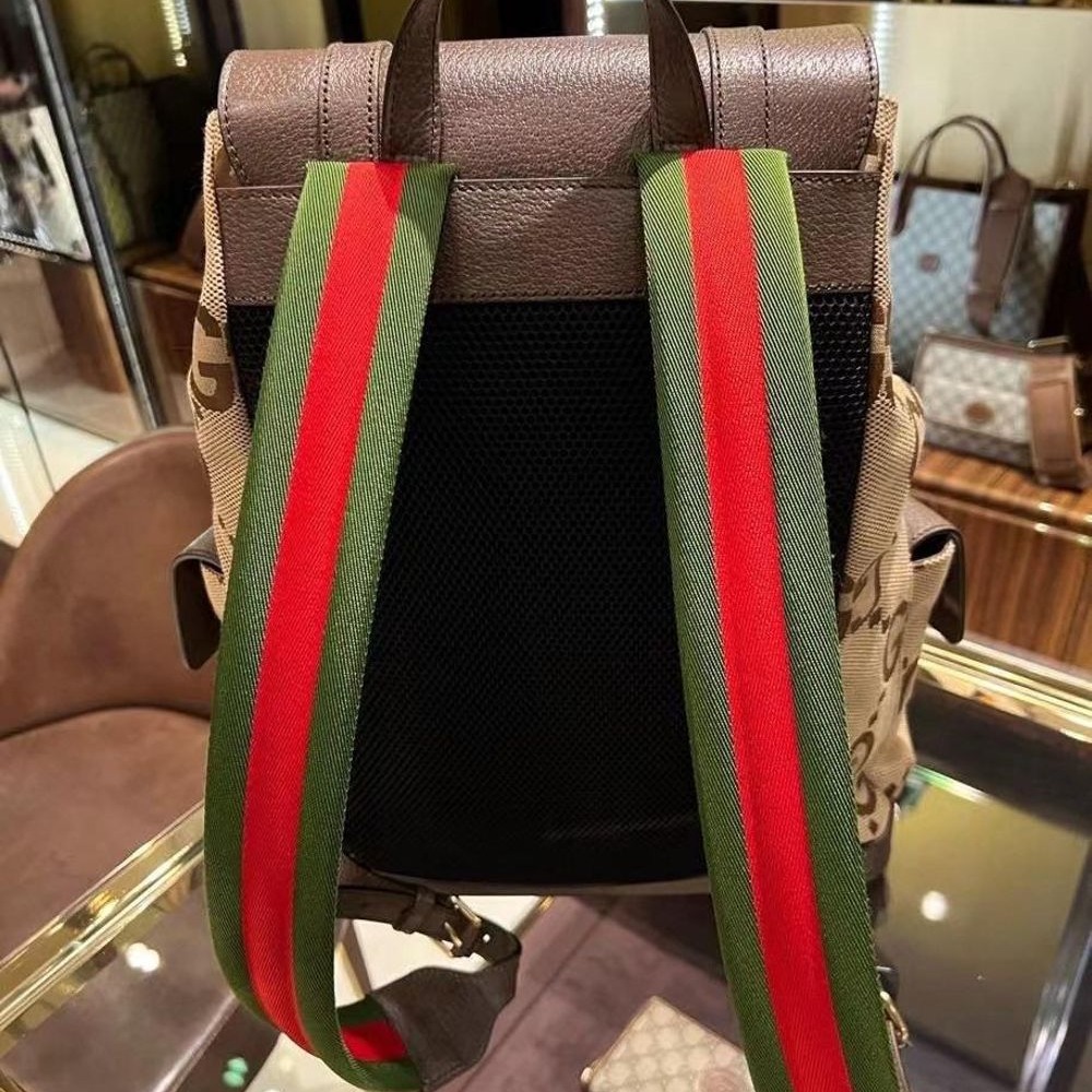 二手99新Gucci 古馳大logo帆布雙肩包書包背包運動包旅行包-細節圖4