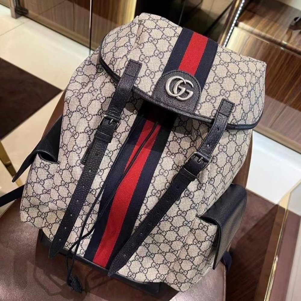 二手99新GUCCI古馳男包 新款Ophidia系列中號GG雙肩包帆布背包-細節圖2