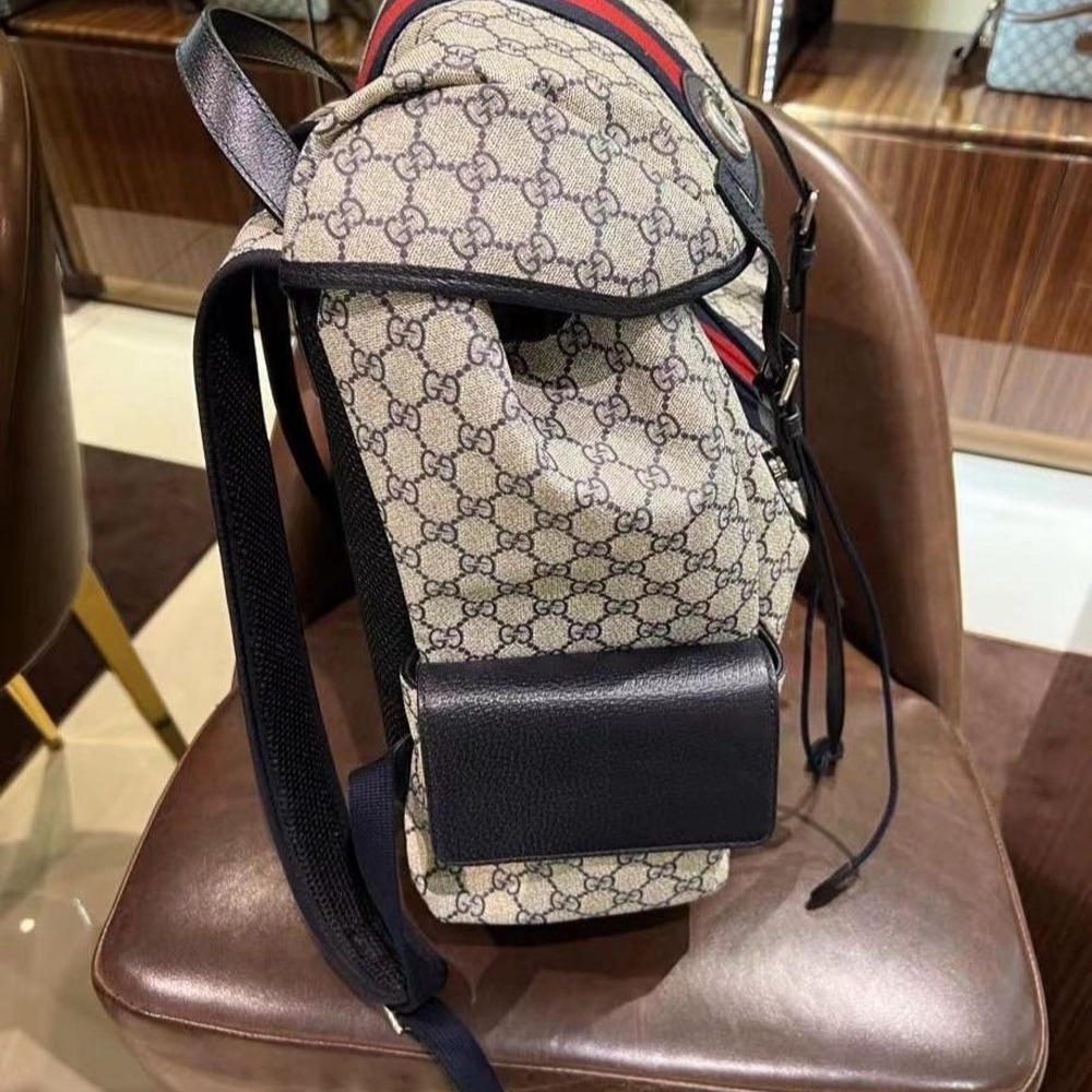 二手99新GUCCI古馳男包 新款Ophidia系列中號GG雙肩包帆布背包-細節圖3