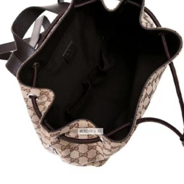 二手99新GUCCI古馳 老花Logo抽繩 帆布水桶包書包背包雙肩包-細節圖3