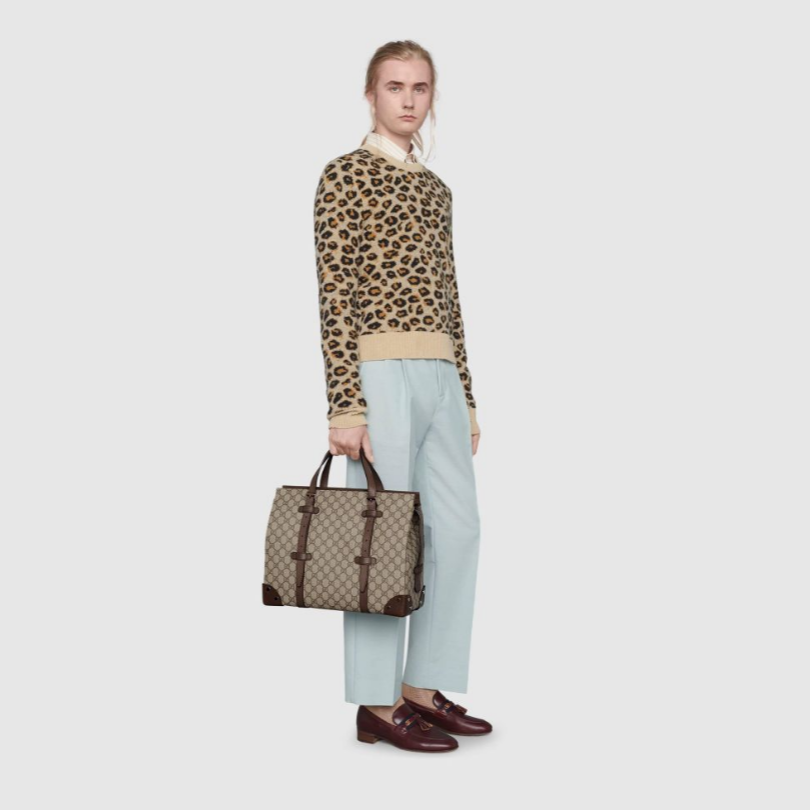 二手99新Gucci古馳男女包米色/烏木色GG Supreme小號/大號手提托特包643814-細節圖3