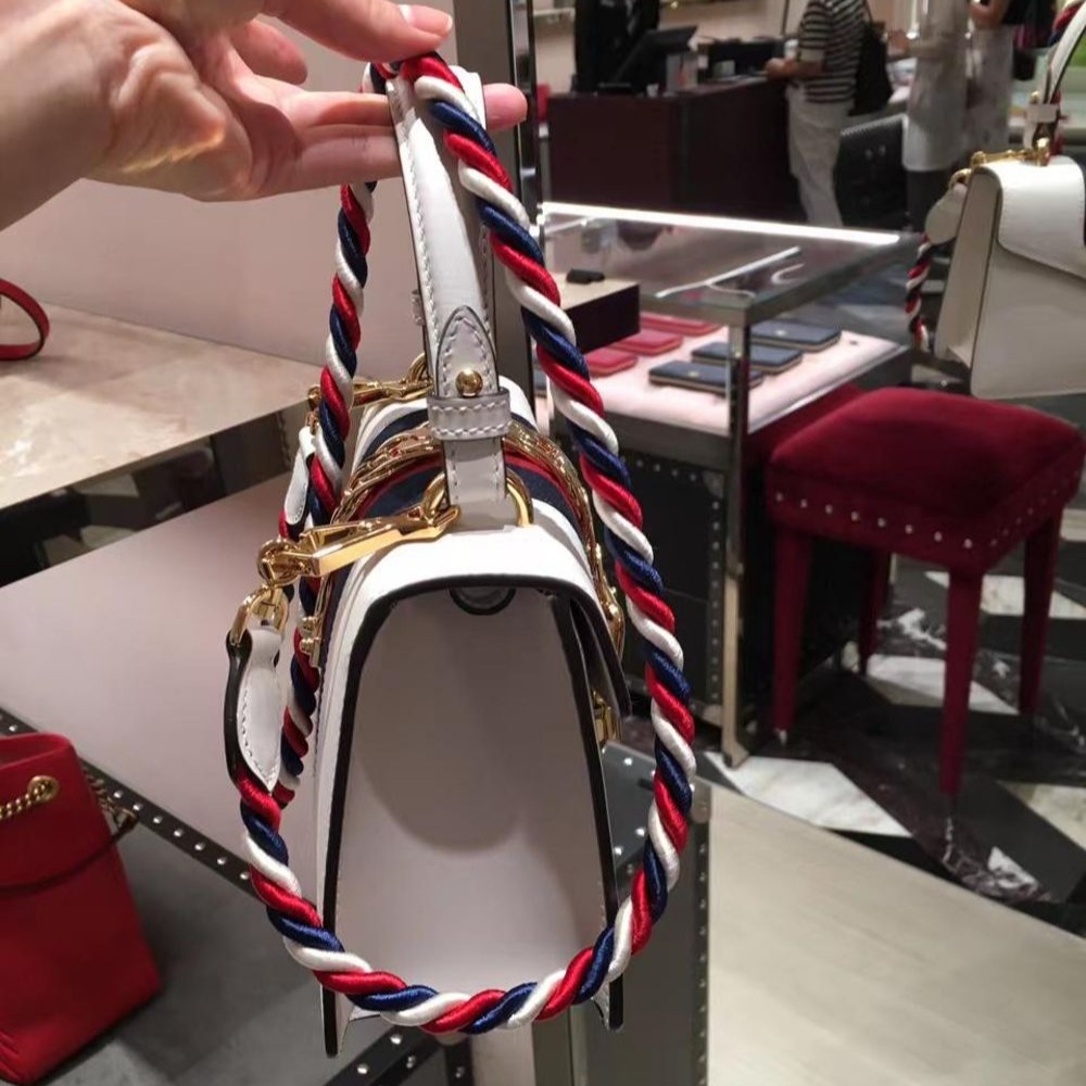 二手99新Gucci古馳女包白金扣SYLVIE織帶迷你手提單肩包斜挎包470270-細節圖3