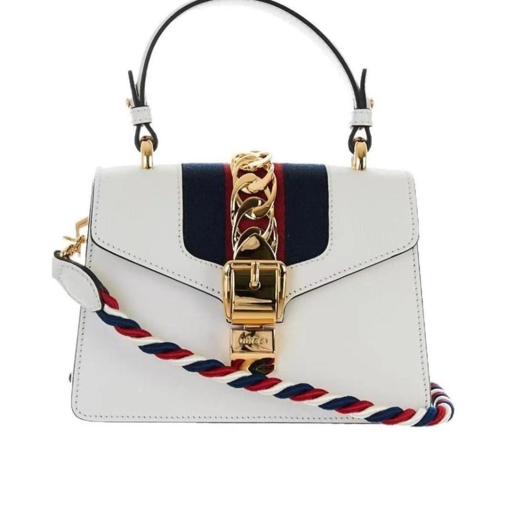 二手99新Gucci古馳女包白金扣SYLVIE織帶迷你手提單肩包斜挎包470270-細節圖7