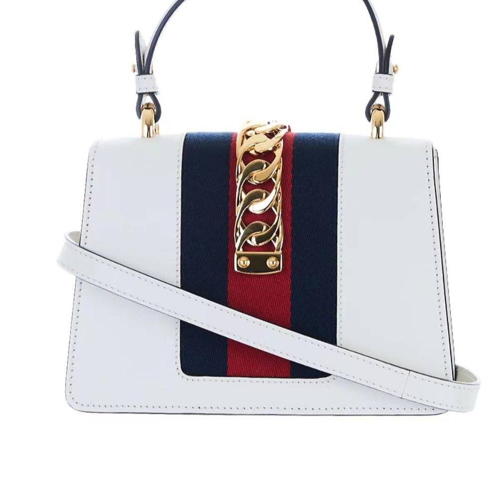 二手99新Gucci古馳女包白金扣SYLVIE織帶迷你手提單肩包斜挎包470270-細節圖8