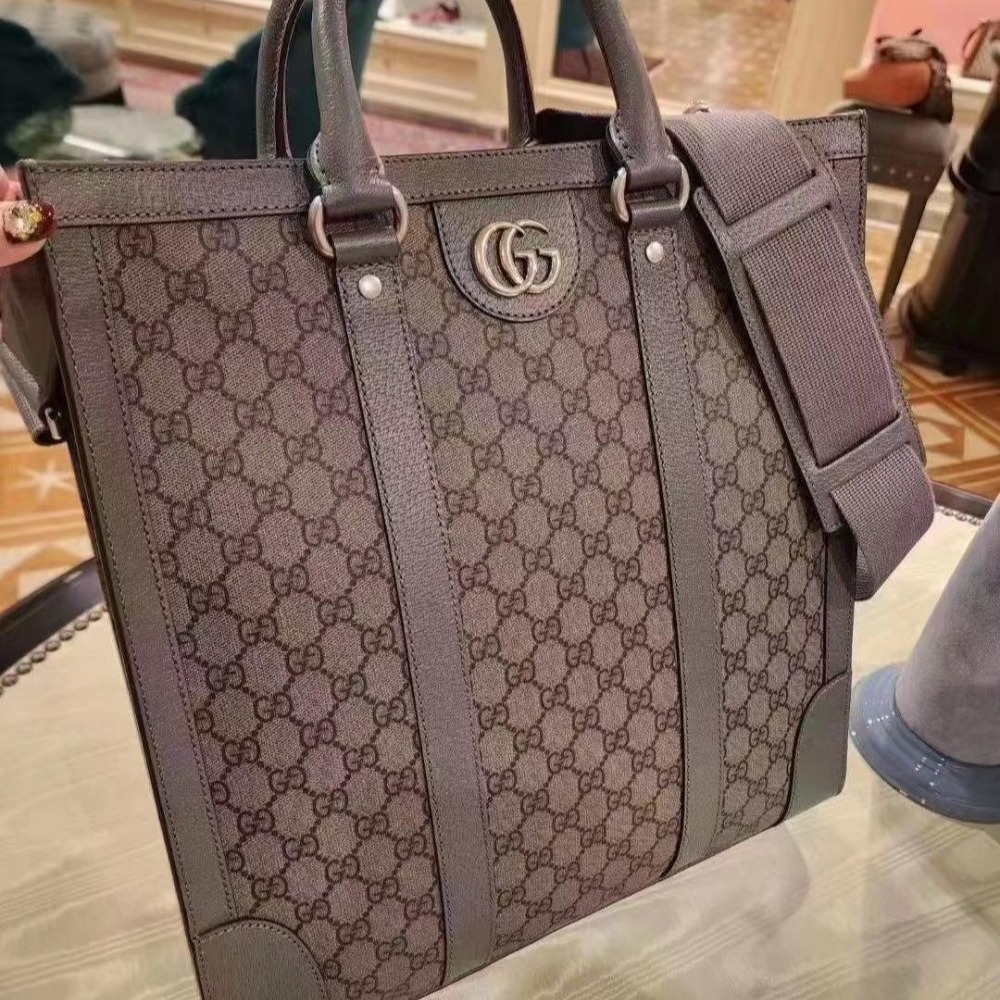 二手99新23新款Gucci古馳男包灰色Ophidia中號手提托特包休閑單肩包731793-細節圖2