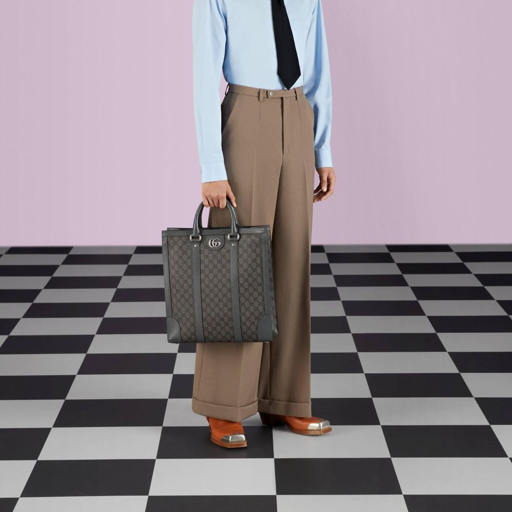 二手99新23新款Gucci古馳男包灰色Ophidia中號手提托特包休閑單肩包731793-細節圖5