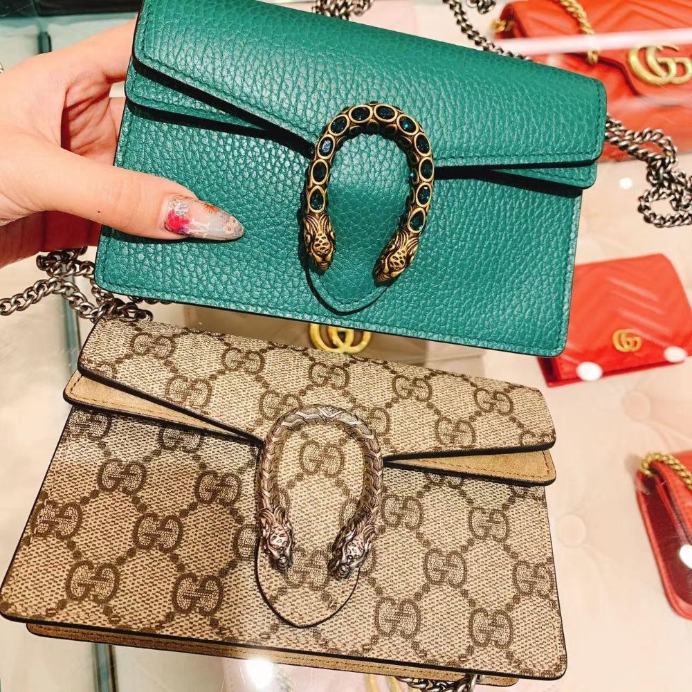 二手98新Gucci古馳女包祖母綠色酒神包超迷你WOC斜挎單肩包476432-細節圖2