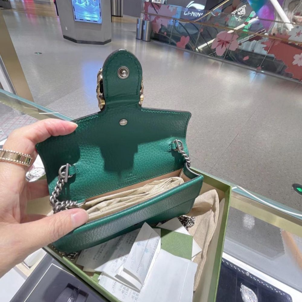 二手98新Gucci古馳女包祖母綠色酒神包超迷你WOC斜挎單肩包476432-細節圖5