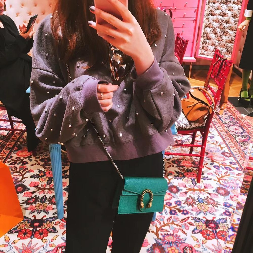 二手98新Gucci古馳女包祖母綠色酒神包超迷你WOC斜挎單肩包476432-細節圖6