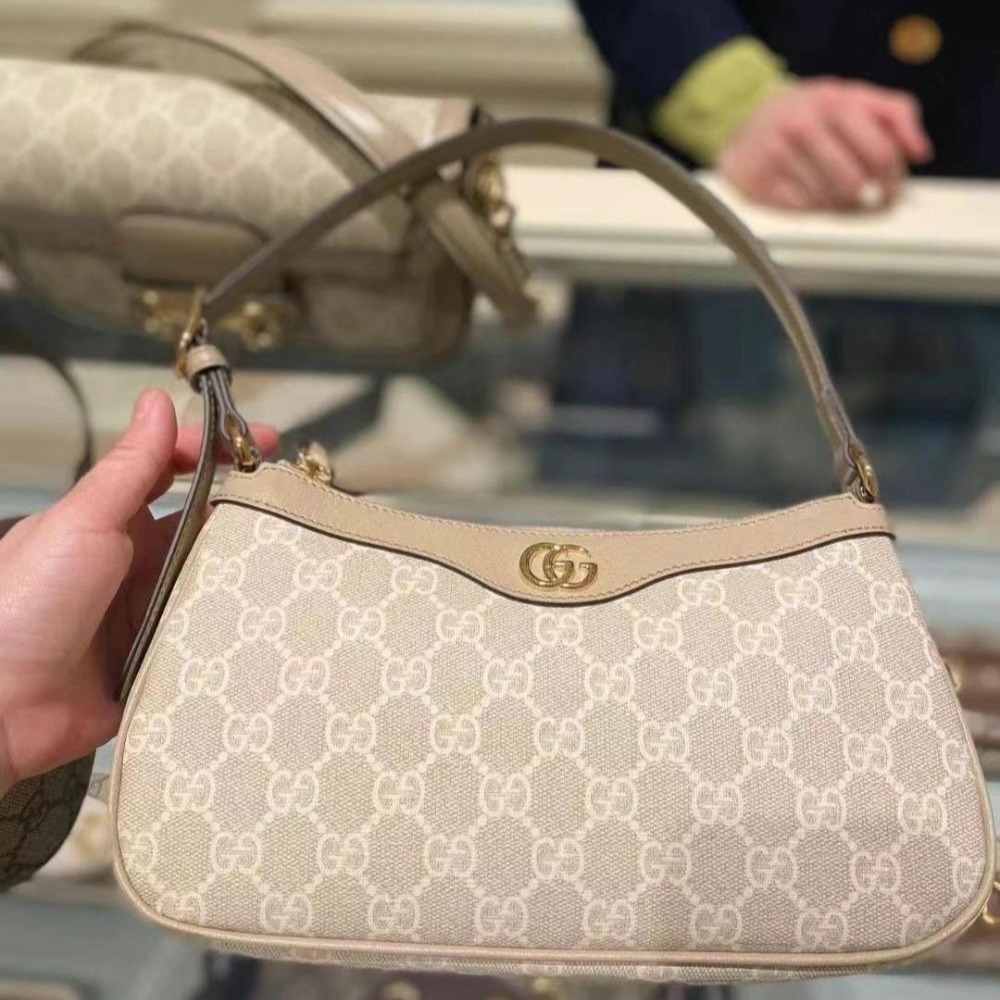 二手99新Gucci女包米色拼白色Ophidia系列小號腋下包單肩包735145-細節圖2