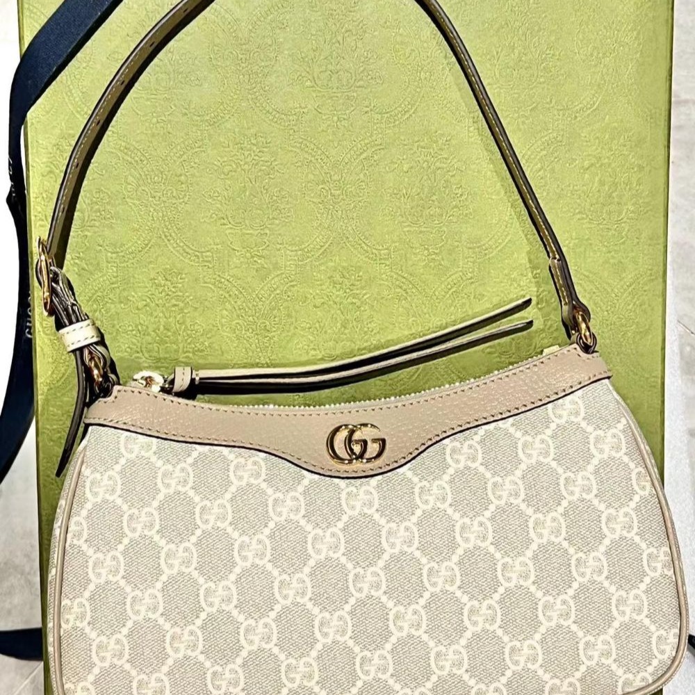二手99新Gucci女包米色拼白色Ophidia系列小號腋下包單肩包735145-細節圖3