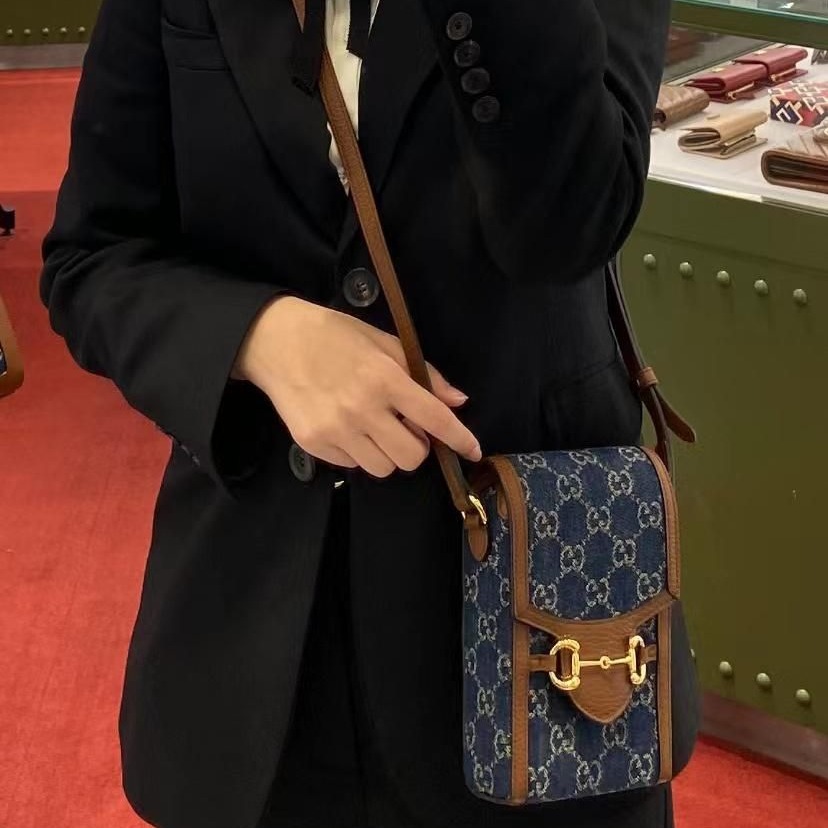 二手99多款可選Gucci古馳男女同款1955馬銜扣手機包斜挎單肩包625615-細節圖5