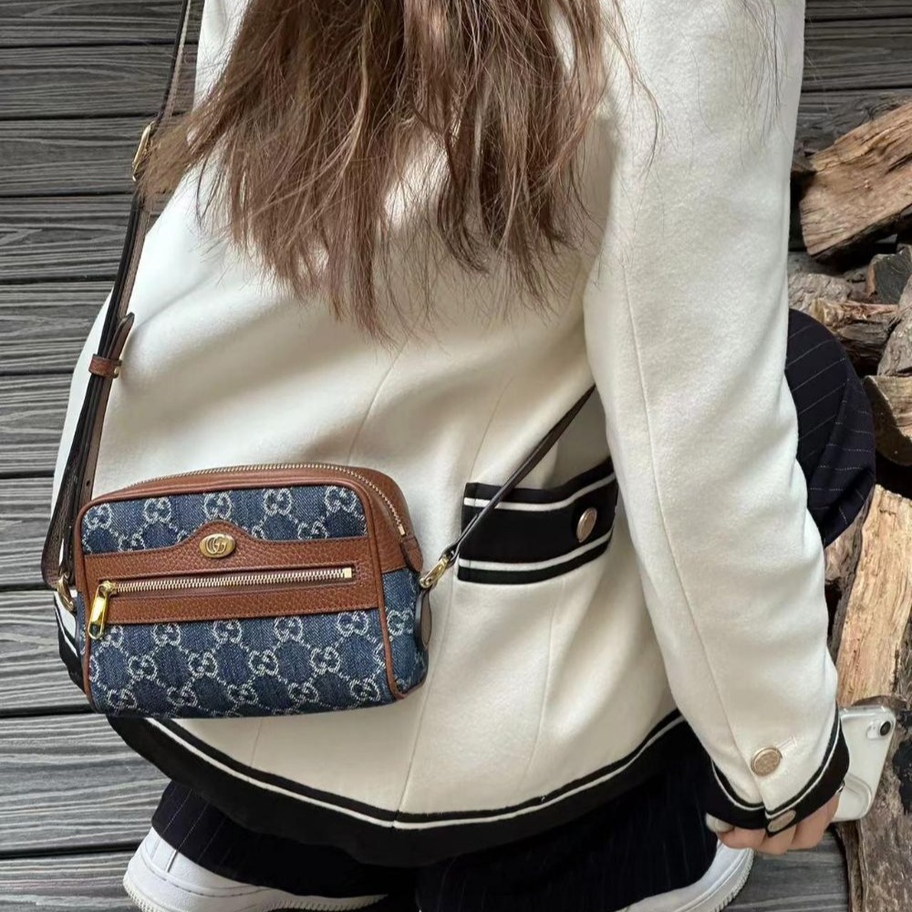 二手99新Gucci古馳女包牛仔藍色丹寧Ophidia迷你相機包斜挎單肩包517350-細節圖2