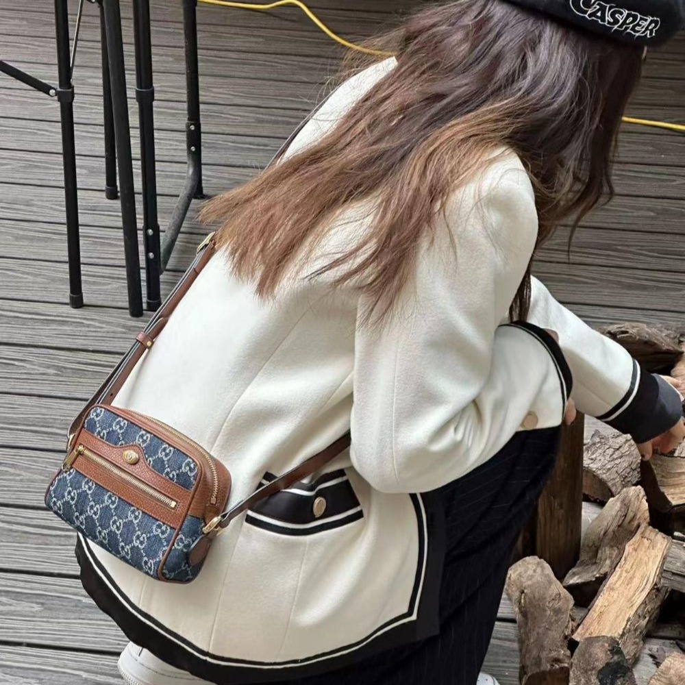 二手99新Gucci古馳女包牛仔藍色丹寧Ophidia迷你相機包斜挎單肩包517350-細節圖3