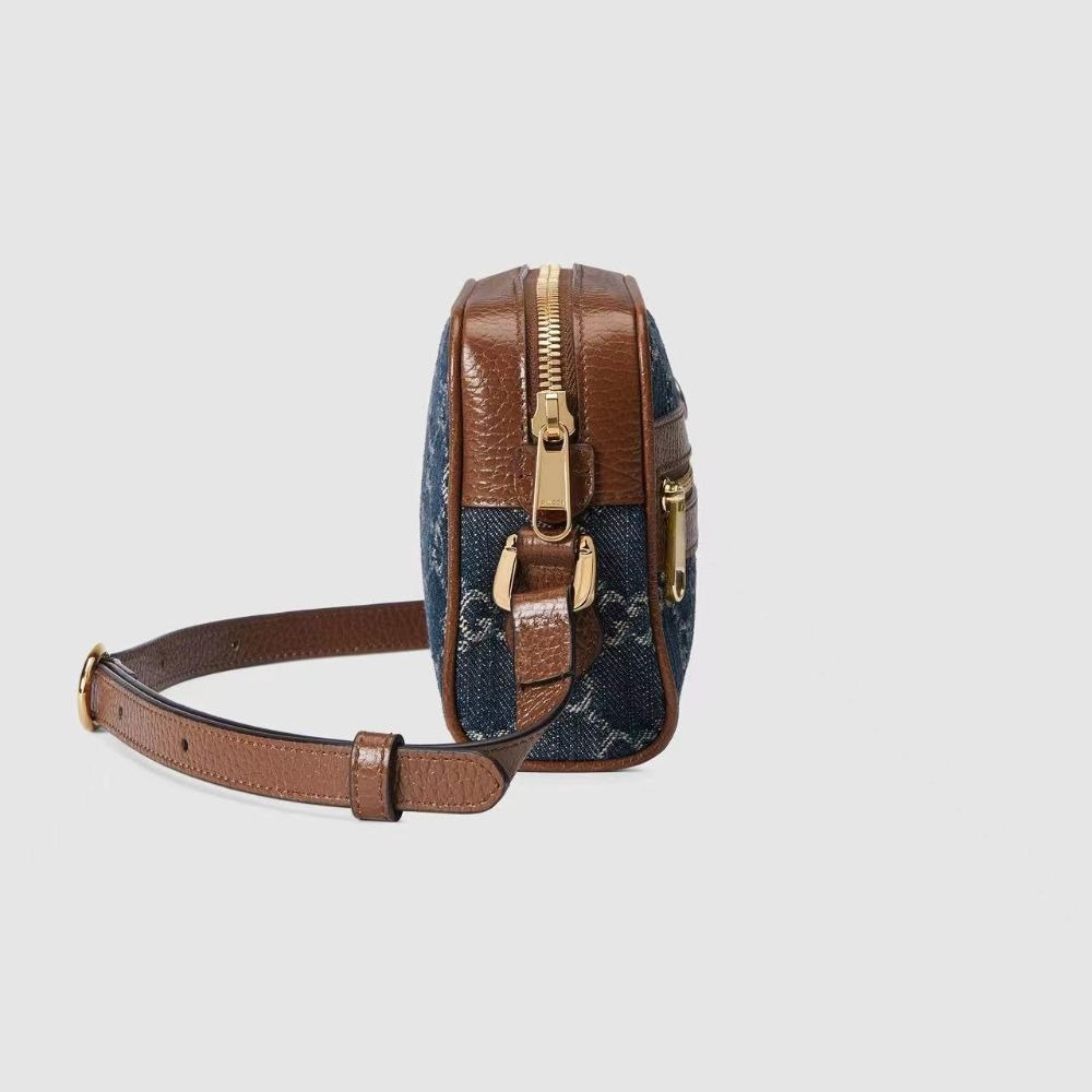 二手99新Gucci古馳女包牛仔藍色丹寧Ophidia迷你相機包斜挎單肩包517350-細節圖6