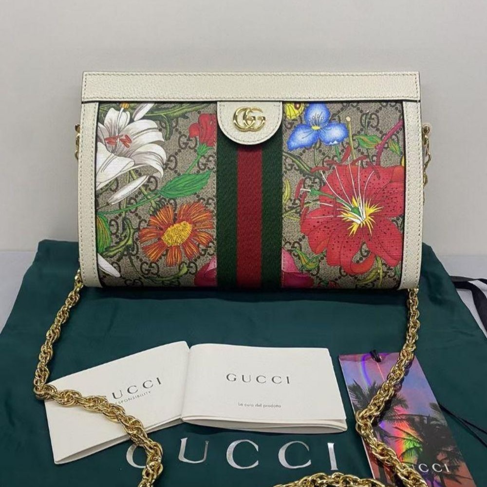 二手99Gucci/古馳爆款 ophidia 花卉鏈條包 白邊時尚洋氣戚薇同款-細節圖2