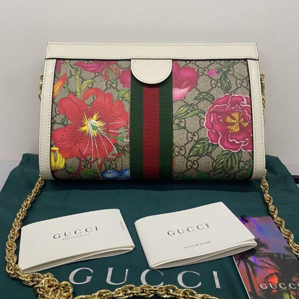 二手99Gucci/古馳爆款 ophidia 花卉鏈條包 白邊時尚洋氣戚薇同款-細節圖3
