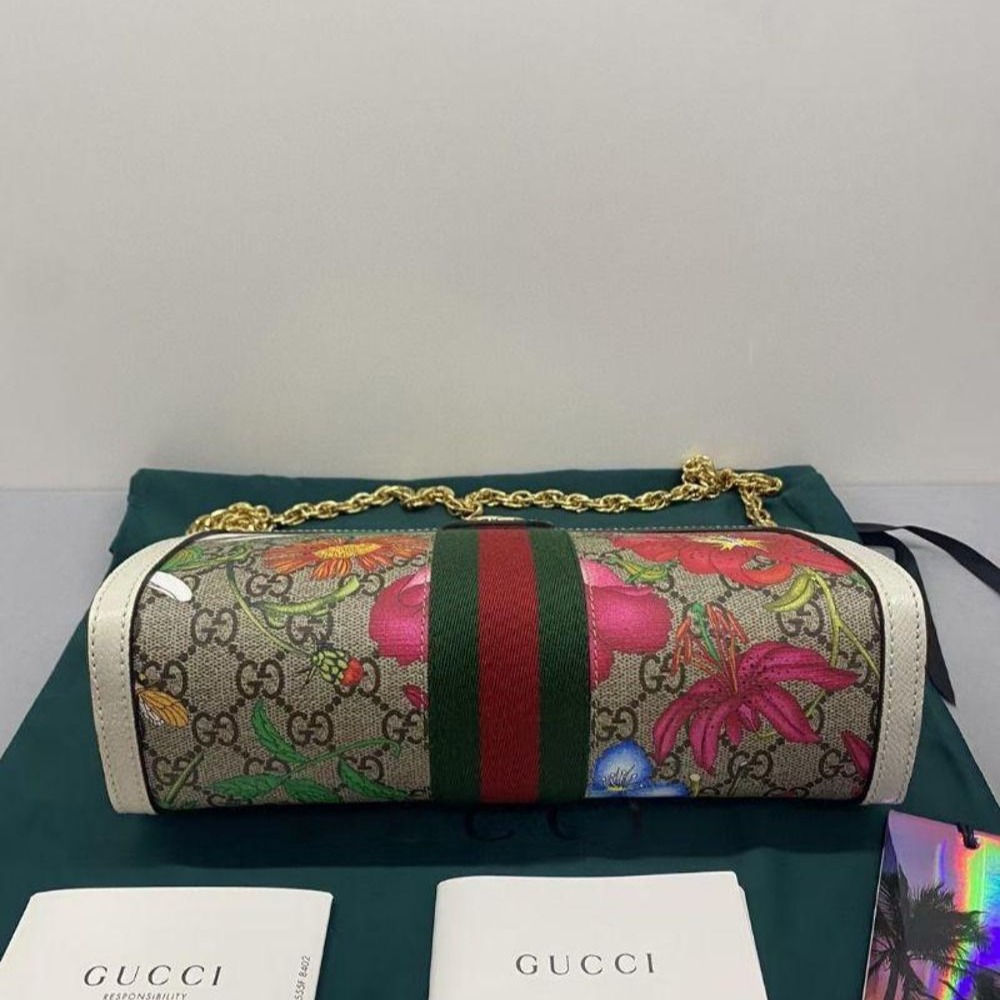 二手99Gucci/古馳爆款 ophidia 花卉鏈條包 白邊時尚洋氣戚薇同款-細節圖5